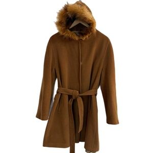 Wool Coat with Rabbit Fur Trim